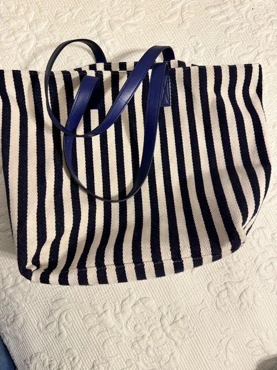 Barnes & Noble Striped Canvas Tote Bag - Navy & Cream Coastal Book Tote - Picture 8 of 8